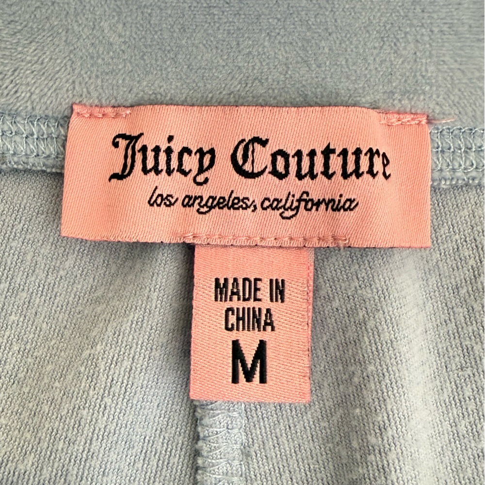 Juicy Couture Velour Spellout Track Pants Size M Light Blue Rhinestone Y2K Bling - Picture 8 of 10